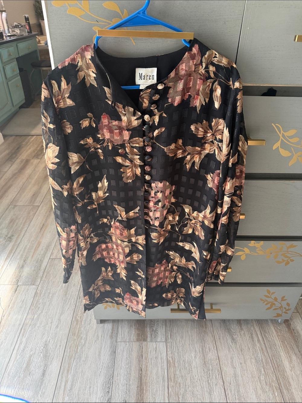 Black Floral Button-Front Tunic Dress